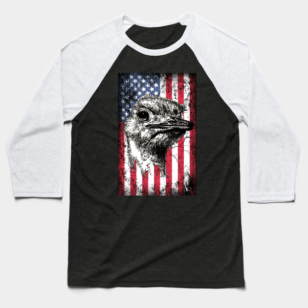 Patriotic Ostrich American Flag Baseball T-Shirt by Sinclairmccallsavd